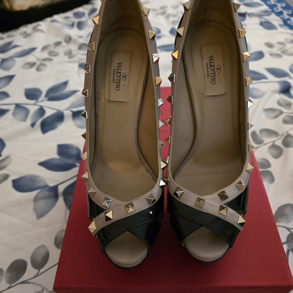 Valentino Black and Gold Studded Women's Shoes